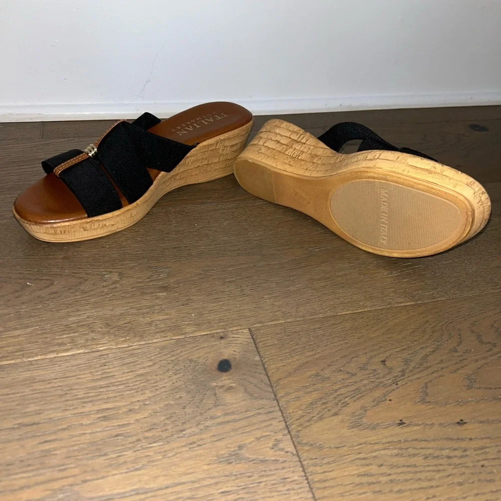 Italian Shoemakers Black and Tan Wedge Sandals - Picture 2 of 3